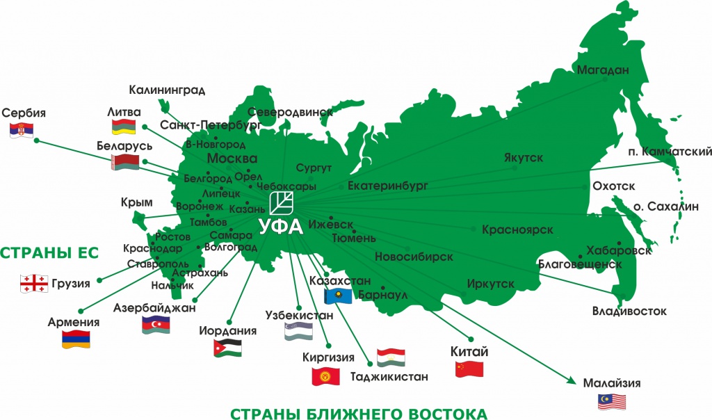 Карта распространения продукции БашИнком